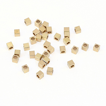 Brass Spacer Beads, Nickel Free, Cube, Raw(Unplated), 3x3mm, Hole: 2mm
