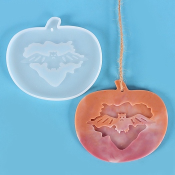 DIY Pendants Silicone Molds, Resin Casting Molds, UV Resin, Epoxy Resin Craft Making, Halloween Theme, Pumpkin with Bat, White, 98x111x7mm, Hole: 2.8mm