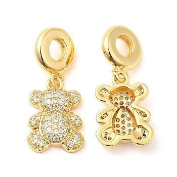 Brass with Cubic Zirconia Pendants, Long-Lasting Plated, Lead Free & Cadmium Free, Bear, Real 18K Gold Plated, 28mm, Hole: 4.5mm