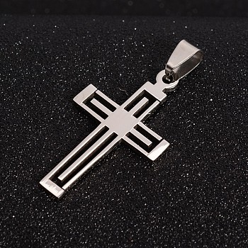 Tarnish Resistant 201 Stainless Steel Cross Pendants, Stainless Steel Color, 41x24x1.5mm, Hole: 4x9mm