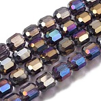 Electroplate Transparent Column Glass Beads Strands, Faceted, AB Color Plated, Indigo, 9x7.5~8mm, Hole: 47.3mm, about 60pcs/strand, 21.26''(54cm)(EGLA-A043-02-AB05)