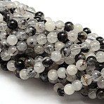 Natural Black Rutilated Quartz Round Beads Strands, 6mm, Hole: 1mm, about 62pcs/strand, 15.2 inch(X-G-E251-30-6mm)
