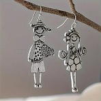 Boy and Girl Alloy Dangle Earrings, Left and Right, Antique Silver, 55x25mm(FS-WGD9F62-01)