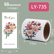 50Pcs Rectangle with Flower Thank You Paper Self-Adhesive Stickers, for DIY Photo Album Diary Scrapbook Decoration, Colorful, 63.5x58mm, 50pcs/roll(AJEW-S084-01B)