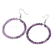 Fashionable Natural Amethyst Hoop Earrings for Women, Versatile and Unique, Platinum, 59x42x4mm(KJ9273-15)