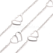 304 Stainless Steel Heart Link Cable Chains, Soldered, with Spool, Stainless Steel Color, 3x2x0.5mm(CHS-E006-05P)
