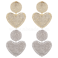 2 Pairs 2 Colors Crystal Rhinestone Heart Dangle Stud Earrings with 925 Sterling Silver Pin, Alloy Long Drop Earrings for Valentine's Day, Platinum & Light Gold, 52mm, Pin: 0.8mm, 1 Pair/color(EJEW-AN0001-25)