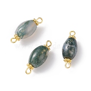Natural Moss Agate Connector Charms, with Alloy Beads and Brass Findings, Oval, Golden, 22x8.5x8.5mm, Hole: 1.8mm(PALLOY-JF01904)