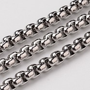 304 Stainless Steel Box Chains, with Spool, Unwelded, Stainless Steel Color, 4x4mm, about 32.8 Feet(10m)/roll(CHS-L015-19)