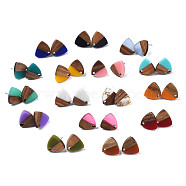 Resin & Walnut Wood Stud Earring Findings, with 304 Stainless Steel Pin and Hole, Two Tone, Triangle, Mixed Color, 13x14mm, Hole: 1.8mm, Pin: 0.7mm(MAK-N032-023A)