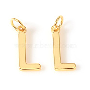 Brass Charms, with Jump Rings, Letter, Real 18K Gold Plated, Letter.L, L: 10x4.5x1mm, Hole: 2.5mm(KK-I672-01L-G)