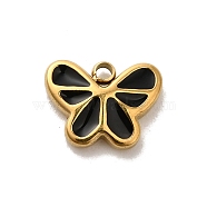 304 Stainless Steel Enamel Charms, Butterfly Charm, Real 14K Gold Plated, Black, 7x9.5x2mm, Hole: 1.2mm(STAS-B074-07G-01)