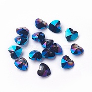 Romantic Valentines Ideas Glass Charms, Faceted Heart Pendants, Marine Blue, 10x10x5mm, Hole: 1mm(X-G030V10mm-19)