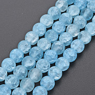 Crackle Glass Beads Strands, Dyed & Heated, Frosted, Round, Cornflower Blue, 8mm, Hole: 1.2mm, about 50~51pcs/strand, 15.35 inch(39cm)(GLAA-S192-D-008C)