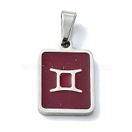 304 Stainless Steel Pendants, with Enamel, Stainless Steel Color, Rectangle with Constellation Charms, Gemini, 16x11x1.5mm, Hole: 5.5x3mm(STAS-C097-56P-01)