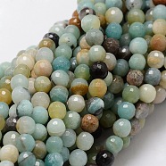 Faceted Round Natural Flower Amazonite Bead Strands, 6mm, Hole: 1mm, about 68pcs/strand, 15.3 inch(G-L437-34-6mm)