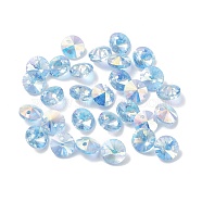 Electroplate Transparent Glass Beads, Half Rainbown Plated, Faceted Bicone, Deep Sky Blue, 8x4mm, Hole: 0.8mm(EGLA-Z002-AB09)