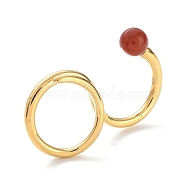 Natural Carnelian Double Rings, Golden 304 Stainless Steel Wire Cuff Ring, Inner Diameter: 18.3mm(RJEW-B046-01G-02)