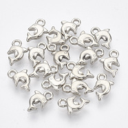 CCB Plastic Charms, Dolphin, Platinum, 10.5x7x2.5mm, Hole: 1.4mm, about 6300pcs/500g(CCB-T009-08P)