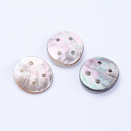 Natural Black Lip Shell Buttons, 4-Hole, Flat Round, Black, 28x25x4~5mm, Hole: 2.5mm(SSHEL-F301-03)