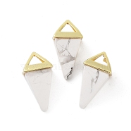 Natural Howlite Pendants, Triangle Charms with Golden Plated Brass Findings, 18.5mm, Hole: 2x3mm(G-A222-02G-01)