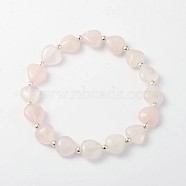 Heart Rose Quartz Stretch Bracelets, with Silver Color Plated Iron Finding, 57mm(BJEW-JB02066-03)