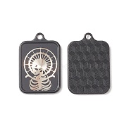Acrylic Pendants, with Electrophoresis Black Tone Alloy Findings, Lead Free & Cadmium Free, Rectangle, Skull, Black, 36.5x25x3mm, Hole: 3mm(FIND-A029-02EB)