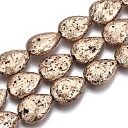 Electroplated Natural Lava Rock Bead Strands, Bumpy, Teardrop, Light Gold Plated, 15x11x5mm, Hole: 1.2mm, about 28pcs/strand, 15.75 inch(40cm)(G-T131-87LG)