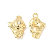 Rack Plating Alloy Rhinestone Pendants, Cadmium Free & Lead Free, Spaceman with Star Charms, Light Gold, 18x12.5x5mm, Hole: 1.8mm(FIND-G044-38LG)