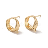 Golden Brass Stud Earring Findings, with Loops and 925 Sterling Silver Pins, Ring, 14x12mm, Hole: 1.4mm, Pin: 11x0.7mm(KK-P253-01B-G)