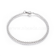 304 Stainless Steel Curb Chain Bracelets, with Lobster Claw Clasps, Stainless Steel Color, 8-1/8 inch(20.6cm), 3mm(BJEW-E369-01P)
