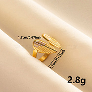 Vintage 304 Stainless Steel Enamel Cuff Ring, Wing Wide Band Open Ring for Women, Golden(UF1180-2)