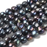 Natural Cultured Freshwater Pearl Beads Strands, Dyed, Two Sides Polished, Grade 3A, Black, 7~8.5x8~9x5~7mm, Hole: 0.6mm, about 45pcs/strand, 13.78~14.37 inch(35~36.5cm)(PEAR-E017-42)