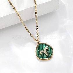 304 Stainless Steel Micro Pave Cubic Zirconia constellation Pendant Necklaces, with Synthetic Malachite, Golden, Aries, 17.72 inch(45cm) long+50mm extender(NJEW-R021-01G-01)