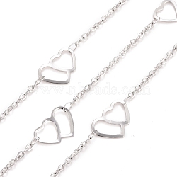304 Stainless Steel Heart Link Cable Chains, Soldered, with Spool, Stainless Steel Color, 3x2x0.5mm(CHS-E006-05P)