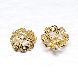 Real 18K Gold Plated 4-Petal 925 Sterling Silver Bead Caps, Flower, Golden, 7.5x3.5mm, Hole: 1mm, about 90pcs/20g(STER-M100-07)