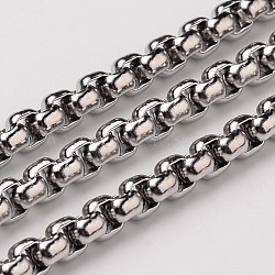 Tarnish Resistant 304 Stainless Steel Box Chains, with Spool, Unwelded, Stainless Steel Color, 4x4mm, about 32.8 Feet(10m)/roll(CHS-L015-19)