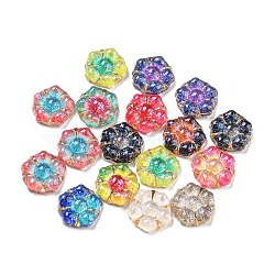 Translucent Resin Cabochons, Glitter Flower, Mixed Color, 7.5x7.5x2.5mm(RESI-D005-13)