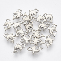 CCB Plastic Charms, Dolphin, Platinum, 10.5x7x2.5mm, Hole: 1.4mm, about 6300pcs/500g(CCB-T009-08P)