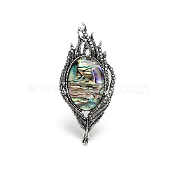 Feather Shape Shell Pin, Alloy Rhinestone Brooch for Backpack Clothes, Gunmetal, 65x39mm(PW-WG65AB5-01)