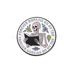 Halloween Theme Skull is Reading Enamel Pins, Alloy Brooches for Backpack Clothes, Black, 30mm(PW-WGB406B-03)