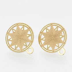 304 Stainless Steel Stud Earring Findings, with Loop, Flat Round, Golden, 16x13mm, Hole: 1mm, pin: 0.7mm(STAS-S079-33A)