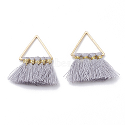 Polycotton(Polyester Cotton) Tassel Pendant Decorations, with Brass Findings, Golden, Gray, 27~31x21~25x2~3mm, Hole: 12x13mm(FIND-T012-01C)
