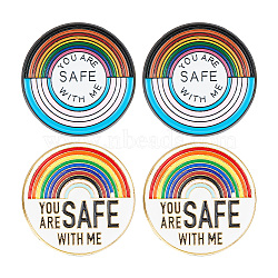 4Pcs 2 Styles Flat Round & Rainbow with Word You Are Safe with Me Enamel Pins, Alloy Brooches, Mixed Color, 14x2mm, 2pcs/style(FIND-GO0001-85)