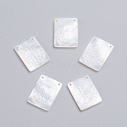 Natural White Shell Mother of Pearl Shell Pendants, Rectangle with Saint Benedict Medal, 16x12x2~2.5mm, Hole: 0.9mm(SSHEL-I024-10)