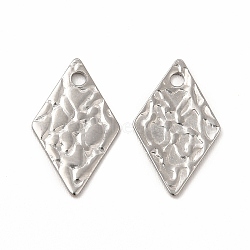 304 Stainless Steel Pendants, Textured, Rhombus, Stainless Steel Color, 16x9.5x0.6mm, Hole: 1.4mm(STAS-F290-12P)