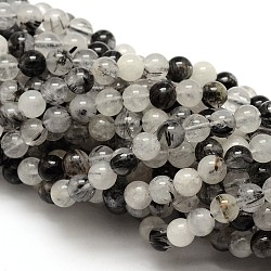 Natural Black Rutilated Quartz Round Beads Strands, 6mm, Hole: 1mm, about 62pcs/strand, 15.2 inch(X-G-E251-30-6mm)
