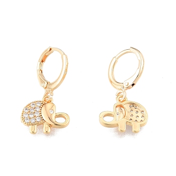 Clear Cubic Zirconia Elephant Dangle Leverback Earrings, Brass Jewelry for Women, Cadmium Free & Nickel Free & Lead Free, Real 18K Gold Plated, 25mm, Pin: 1mm
