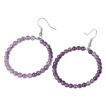 Fashionable Natural Amethyst Hoop Earrings for Women, Versatile and Unique, Platinum, 59x42x4mm