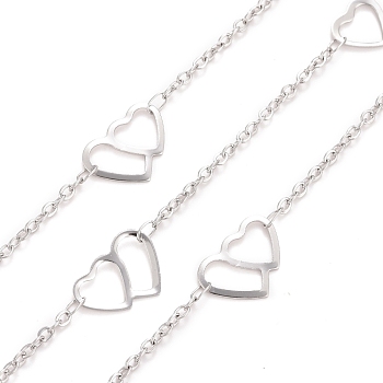 304 Stainless Steel Heart Link Cable Chains, Soldered, with Spool, Stainless Steel Color, 3x2x0.5mm